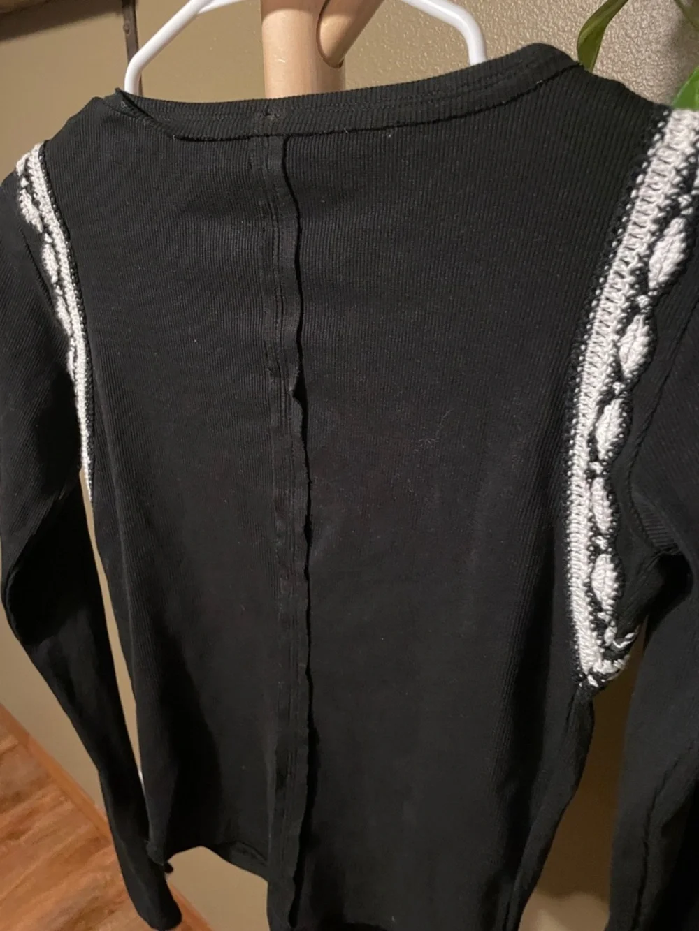 NWT Free People Lost Love Black Long-Sleeve Crewneck Top with White Trim
